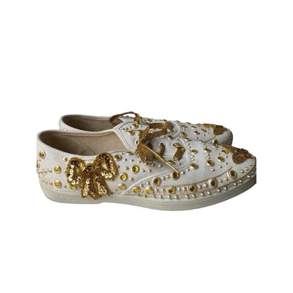 Vintage 80s Glitzies Bedazzled Butterfly Sparkly Gold Sequined Shoes Sneakers 8 - Picture 7 of 11